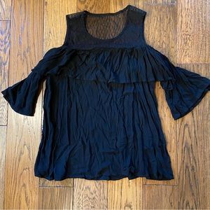 Black Lacy Cold Shoulder Top